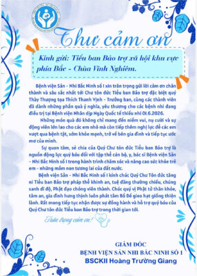 Thư cảm ơn của Giám đốc Bệnh viện Sản – Nhi Bắc Ninh số 1